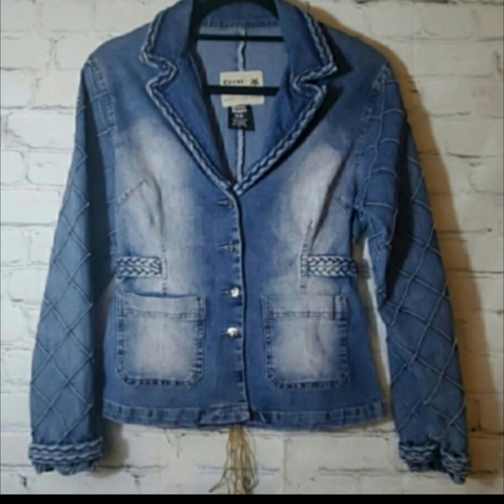 Crest Jeans Boho Denim Jacket with Suede Ties